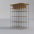 Construction Site With Tall Metal Scaffolding And Wooden Frame Structure