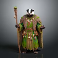 Fantasy Badger Character In Green Robe With Fur Trim And Decorated Staff