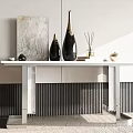 Modern Entryway Console Table With Marble Top Metal Frame And Decorative Vases 3d model
