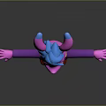 Cartoon Creature With Pink And Blue Ears Purple Coat Brown Pants Red Shoes Arms Outstretched