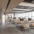 Spacious Modern Public Office Space Featuring White Chairs Desks Yellow COPY Wall And Lockers