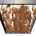 Elegant Modern Ceiling Design With Black Frame Wavy Wooden Patterns And Soft Lighting 3d model