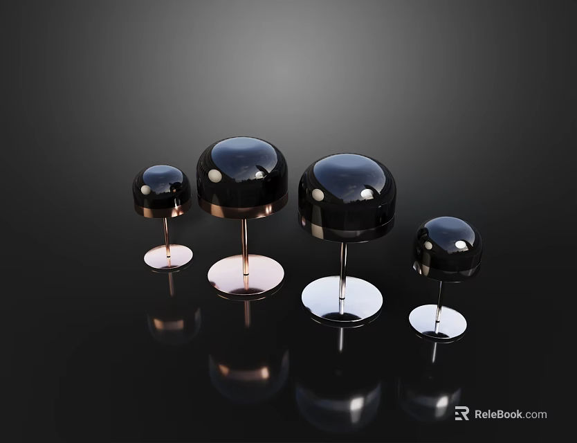 Modern Black Spherical Table Lamps With Metal Base And Reflection Effect 3d model 