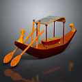 Traditional Wooden Water Transport with Curved Canopy Red Seat and Yellow Oars