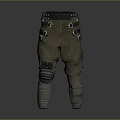 Brown Utility Pants With Black Belt Buckles And Knee Pads Design