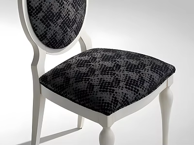 Modern Elegant Accent Chair With Round Backrest Black Patterned Fabric Seat And White Wooden Legs 3d model