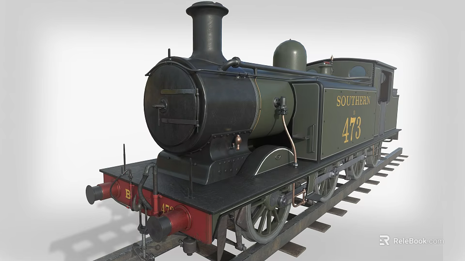 Vintage Steam Train Southern With Number 473 On Railway Tracks 3d model 