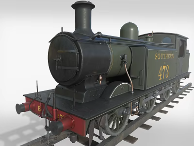 Vintage Steam Train Southern With Number 473 On Railway Tracks 3d model