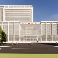 Detailed 3D Model of Modern Hospital Building With Surrounding Roads and Greenery