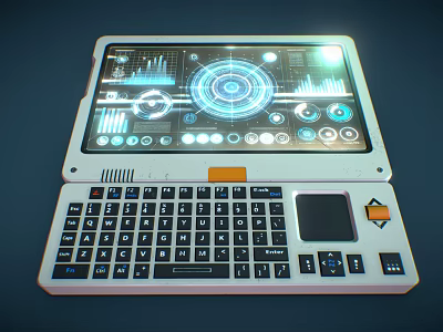 Futuristic Portable Laptop With Digital Tech Interface Data Charts And Circular Visuals 3d model