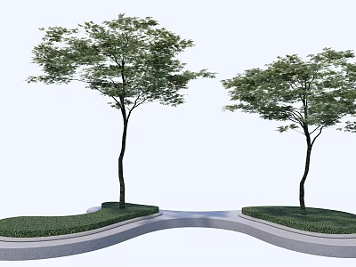 Curved Tree Pits With Green Grass And Trees In Modern Urban Landscape Design 3d model