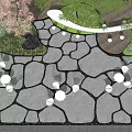 Natural Style Garden Ornament With Stone Pathway White Spherical Ornaments And Green Plants