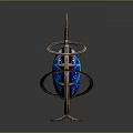 Ornate Copper Decorative Sphere With Blue Glowing Core And Metal Rings