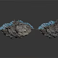 Rough Textured Stone Objects with Spikes and Blue Accents 3d model