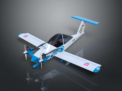 Blue And White Lightweight Airplane With Twin Propellers Wing Logos And Aerodynamic Design 3d model