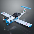 Blue And White Lightweight Airplane With Twin Propellers Wing Logos And Aerodynamic Design