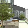 Modern Office Building Complex With Green Roof Glass Facade And Urban Landscape