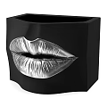 Decorative Ornament Set with Lip Design in Silver Gold Copper Colors and Black Base