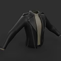 Black Leather Jacket With Light Inner Shirt Zipper Closure And Epaulets Design