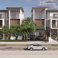 Modern Detached Villa Exterior Architecture With Large Glass Windows And Palm Tree Landscaping