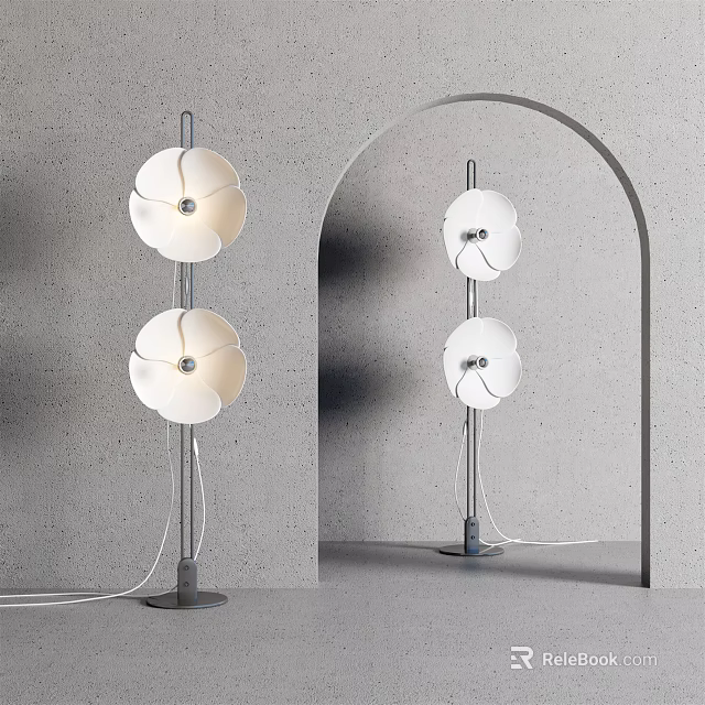 Elegant Flower Shaped Floor Lamp With White Shades And Metal Stand In Contemporary Interior 3d model 
