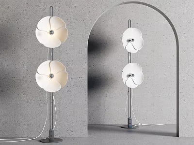 Elegant Flower Shaped Floor Lamp With White Shades And Metal Stand In Contemporary Interior 3d model