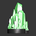 Three Green Crystal Like Decorative Pieces On Black Reflective Bases