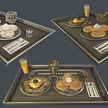 Elegant Modern Tray Setup Featuring Desserts Pastries Orange Juice And Cutlery