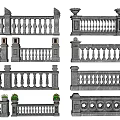 Different Types of Decorative Stone Railings with Carved Patterns and Flower Pots