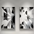 Abstract Painting With Black And White Geometric Shapes Two Panel Modern Artwork 3d model