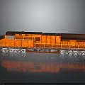 Orange Rusty Train Locomotive with Wheels and Reflection on Gray Background