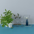 Green Plant Metal Bird Martini Glasses Blue Vase Golden Frame Glass Terrarium Decorative Ornament Set