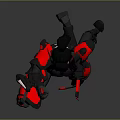 Game Movie Character Masked Female In Black Red Armor Holding Red Weapon Sci Fi Combat Stance
