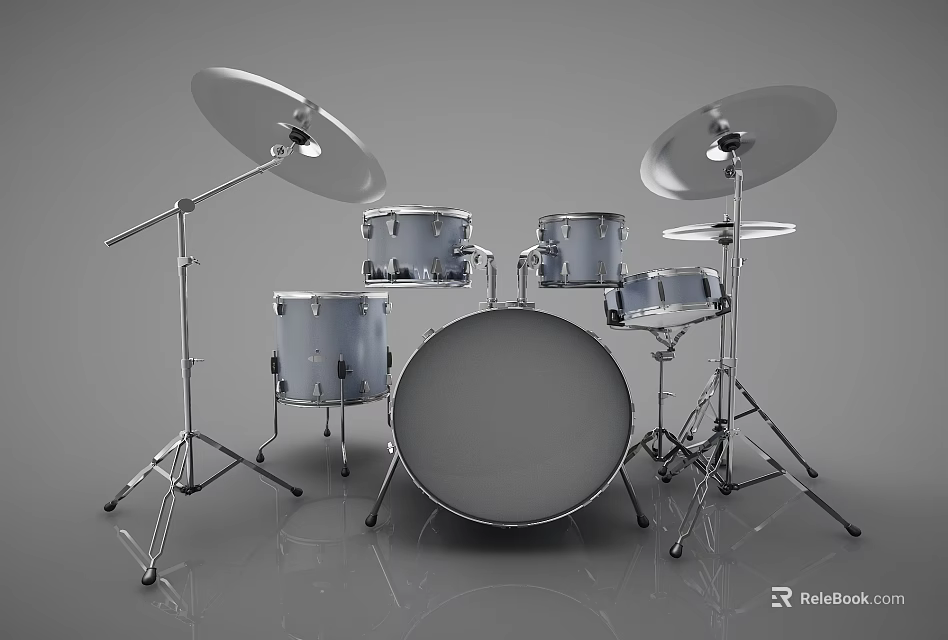 Professional Drum Set Musical Instrument With Drums Cymbals And Metal Stands 3d model 