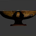 Sculpted Carvings On Ancient Pottery Plate With Decorative Handles And Intricate Design