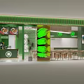Green Restaurant Interior Design With Open Layout Tables Chairs Menu Posters And Decorative Elements 3d model