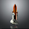 Detailed Rocket Model Featuring Shuttle Design With Orange Tip White Body And Side Boosters 3d model