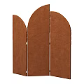 Brown Three Panel Room Divider With Curved Fabric Panels And Simple Lines 3d model