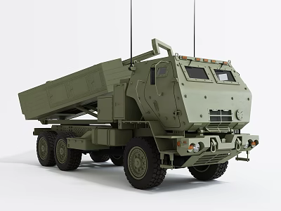 Multi Wheeled Armored Utility Vehicle In Military Green With Antenna And Launcher System 3d model