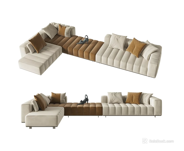 Modern Sectional Sofa Interior With Two Tone Modules Soft Cushions And Comfortable Design 3d model