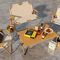 Outdoor Folding Table and Chairs Set with Canvas Seats Wooden Frame and Portable Stove