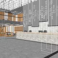 Modern Shop Front Desk Design With Marble Countertop Indoor Plants And Wooden Elements