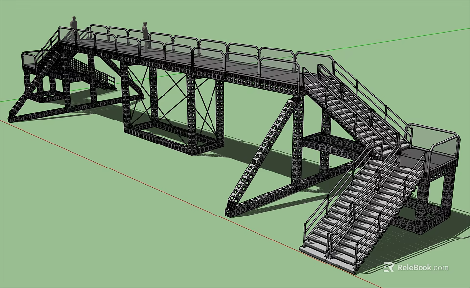 Industrial Steel Bridge Design With Stairs Railings And Truss Structure 3d model 