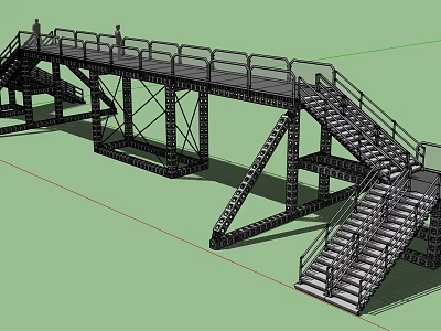 Industrial Steel Bridge Design With Stairs Railings And Truss Structure 3d model