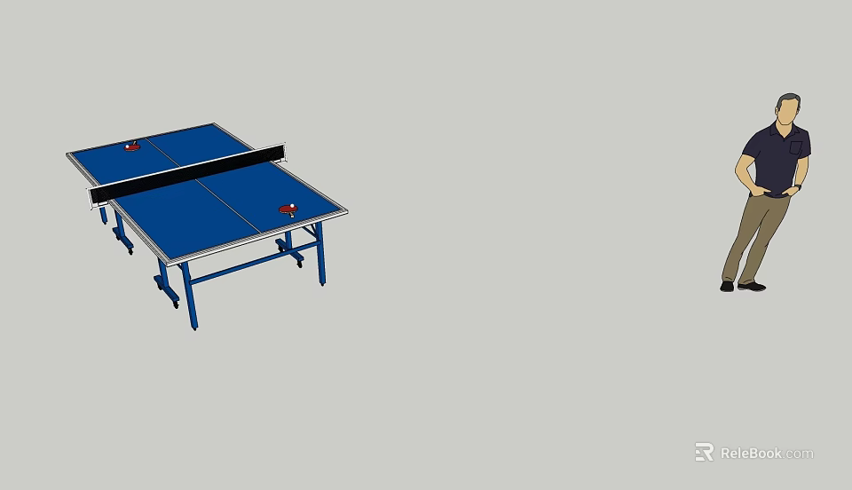 Sturdy Blue Table Tennis Table With Player Standing Nearby For Sports Activities 3d model 