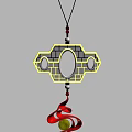 Traditional Style Openwork Pendant With Red Beads Yellow Frame And White Center