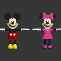 Cute Mickey and Minnie Dolls with Red Shorts Pink Dress Bow and Yellow Shoes Standing