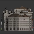 Detailed Classical Architecture Model With Multiple Buildings Spires Arched Windows Stone Facade