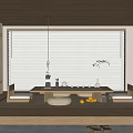 Zen Japanese Tea Room Interior With Wooden Screens Window Blinds Tea Set And Floor Cushions