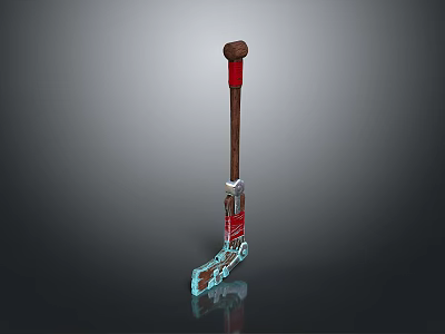 Durable Construction Hammer With Wooden Handle Red Grip And Blue Metal Head 3d model